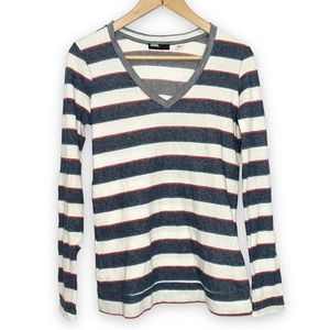 Urban Outfitters BDG Sweater Striped V-neck White Blue Size Medium